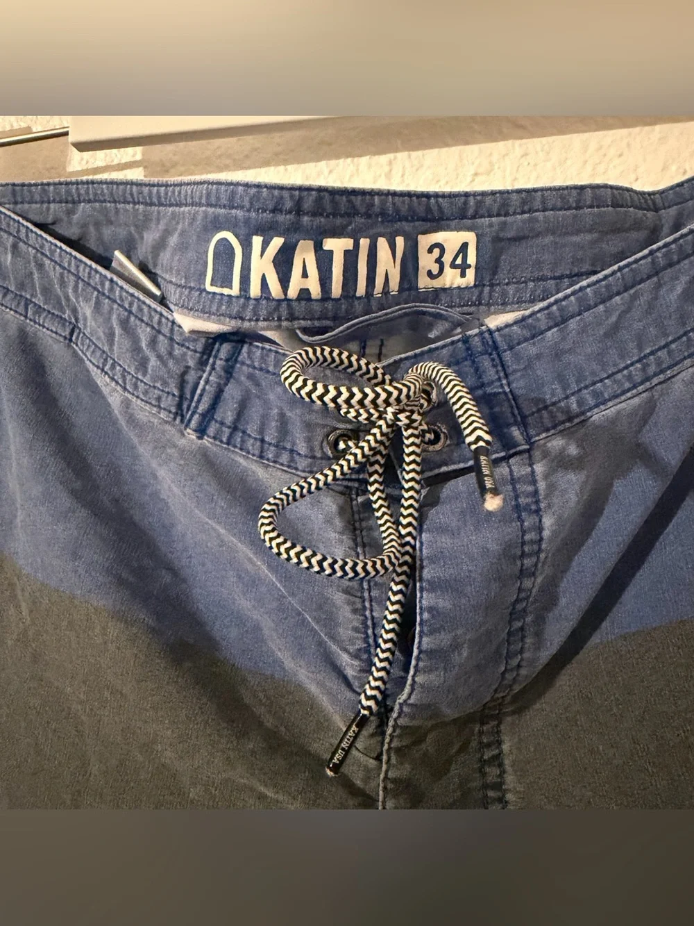 Katin Blue and Charcoal Two-Tone Drawstring Swim Shorts Size 34